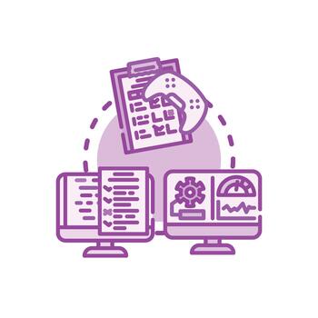 Software testing execution process developing. programming quality stylized vector