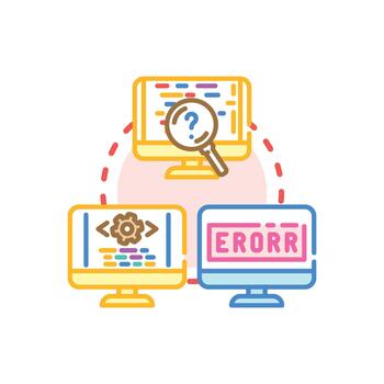 Identifying programming mistakes debugging finding pack errors. code development vector