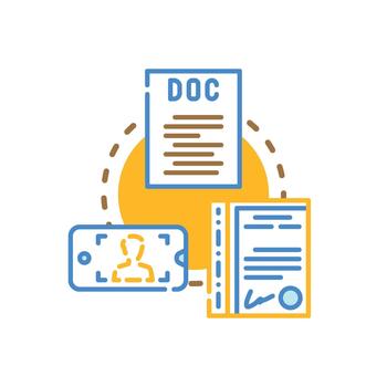Document converting system with data. processing workflow styleset icon vector