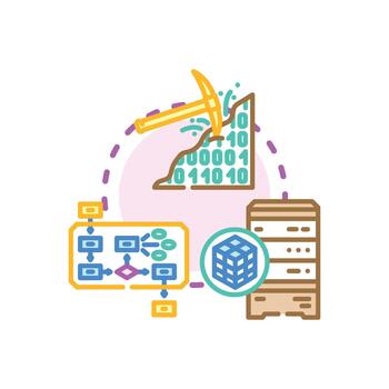 Server data mining process and. big data analysis range concept vector