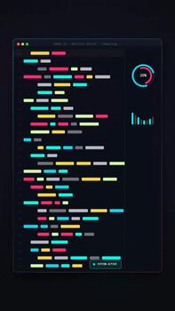 astratto codice editore interfaccia con Caricamento in corso progresso e sistema analitica video