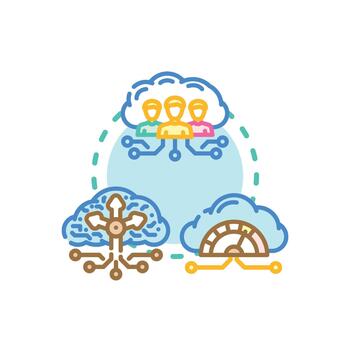looks Cloud computing infrastructure network connecting data users. vector