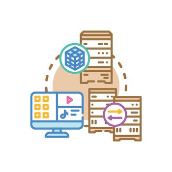 Network. sharing multistyle files, data, and cloud computing vector