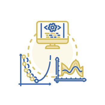 Programmer analyzing code on computer vector