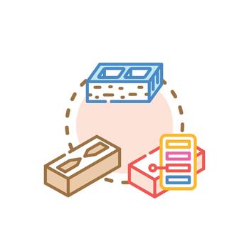 Construction. worker using gray solid block mix materials vector