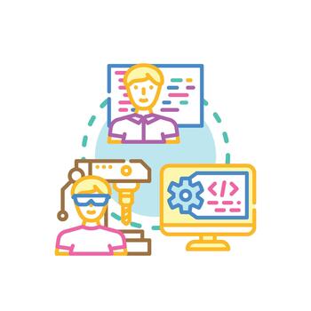Developers coding compiling clean and programming software. vector