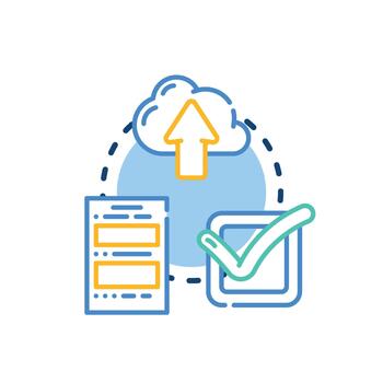 File upload stylized approval. state document processing workflow vector