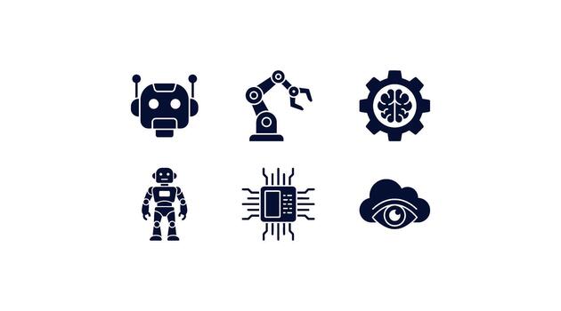 Artificial intelligence robot solid icon set vector