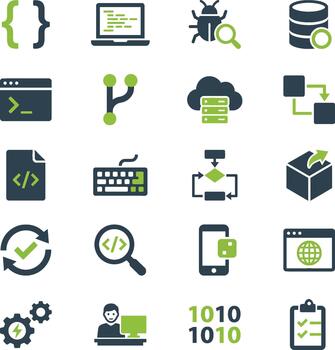 Coding Software Development flat icons set vector