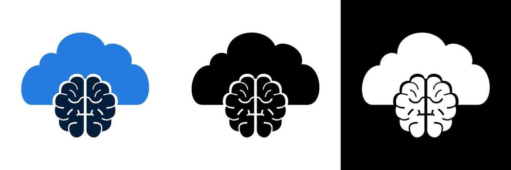 nube informática con artificial inteligencia cerebro icono. vector