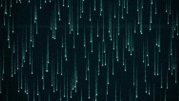que cae binario código corrientes a través de un oscuro digital datos antecedentes video