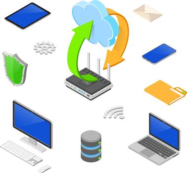 Data Network Cloud Computing Technology Isometric with Isometric vector