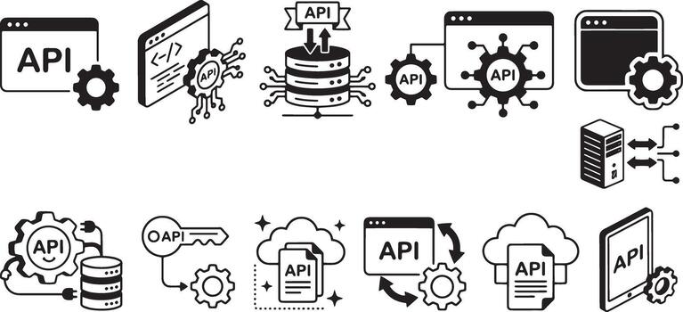 API Integration and Software Development Icons Set vector