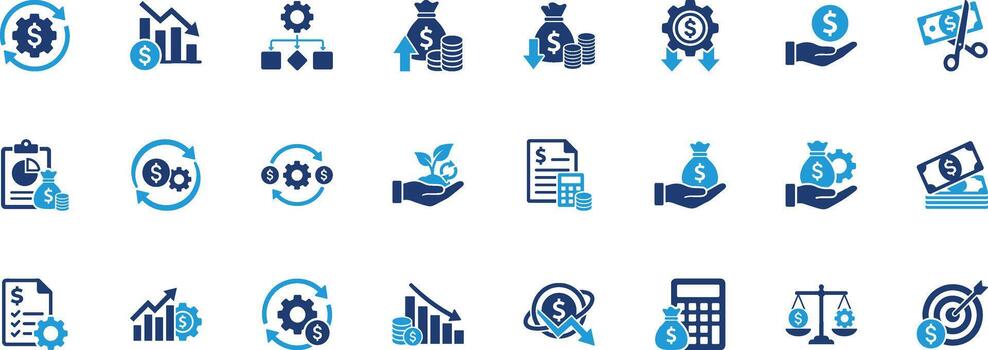Cost Reduction Solid Icon Set vector