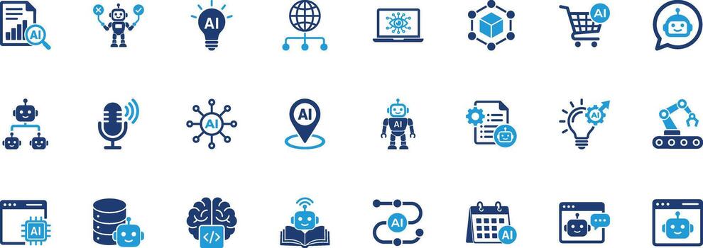 AI Agent Solid Icon Set vector
