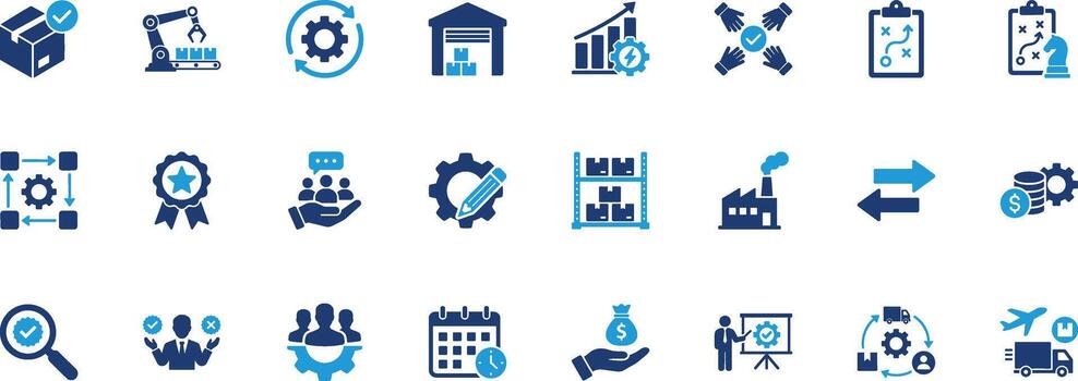 Operations Management Solid Icon Set vector