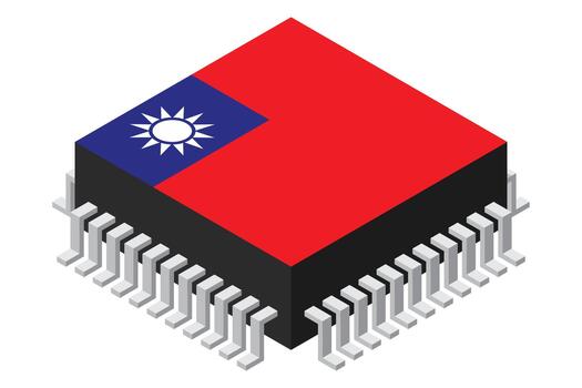 Microchip computer electronic component with Taiwan flag. Microchip icon. Isometric microchip. Computer processor technology. Microprocessor, vector