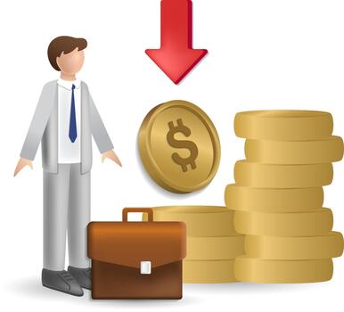 Employee wages decrease, salary cut icon 3d vector