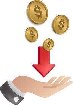 Income decrease, money loss icon vector