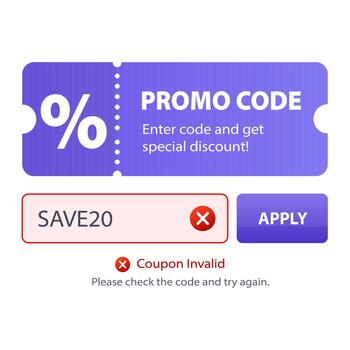 inválido promoción código interfaz. ilustración vector