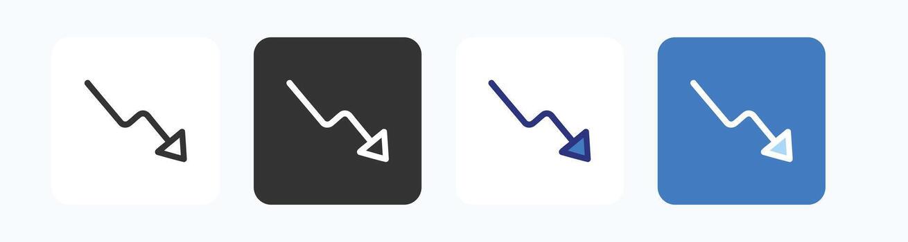 Downward trend arrow chart icon set representing decrease or recession vector