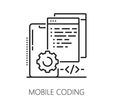 software móvil codificación programa código línea icono vector
