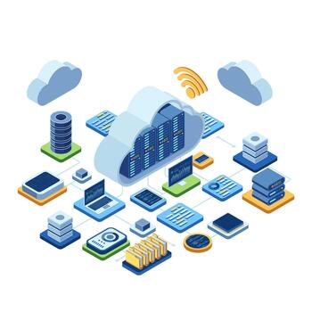 Isometric Cloud Computing Technology with Data Network vector