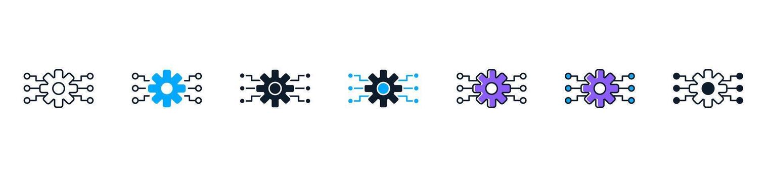 máquina aprendizaje curva icono conjunto colección presentando ai formación modelo, datos mejoramiento, aprendizaje algoritmo, actuación grafico, predicción analítica vector