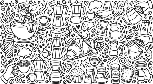 Coffee Making Process Pattern vector