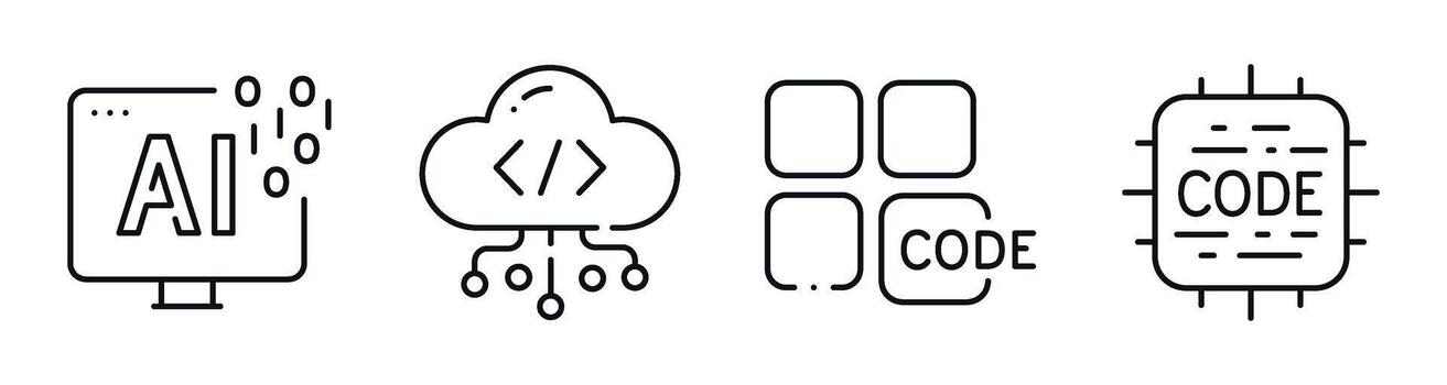 ai y código íconos representando nube informática y chip codificación colocar. editable carrera vector