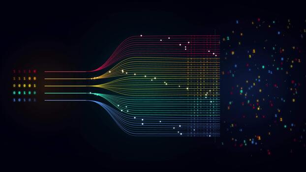 dados em processamento e em formação fluxo visualização com binário código padrões video