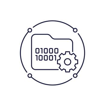 data management icon with folder and binary code, line design vector