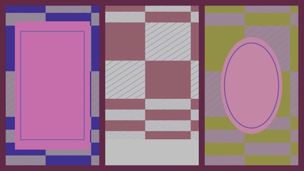 Three colorful rectangular frames with geometric patterns vector