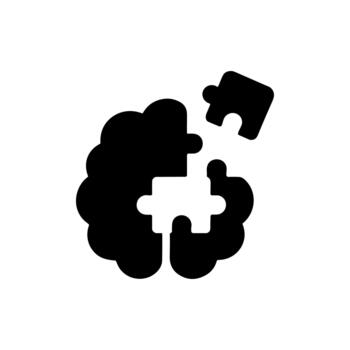 Brain with Puzzle Piece for Problem Solving Solid Icon vector