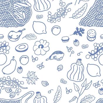 seamless pattern with picnic linear elements vector