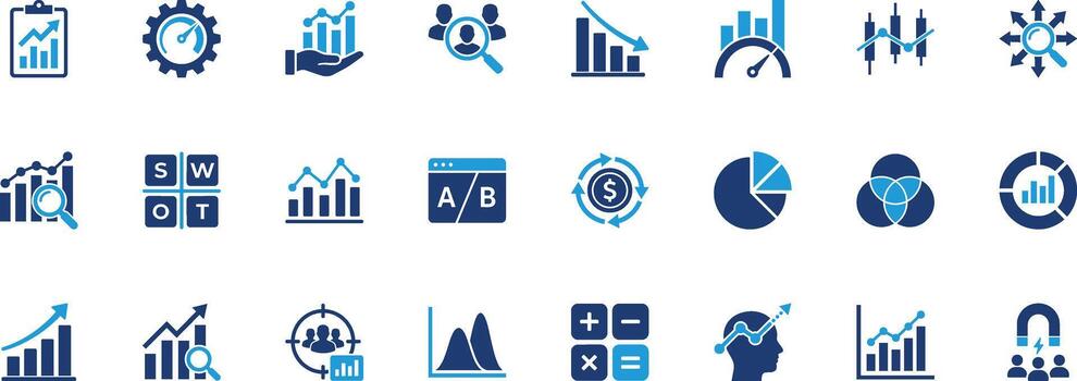 analítica y datos análisis sólido icono conjunto vector