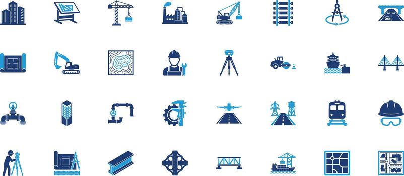 civil Ingenieria sólido icono conjunto vector