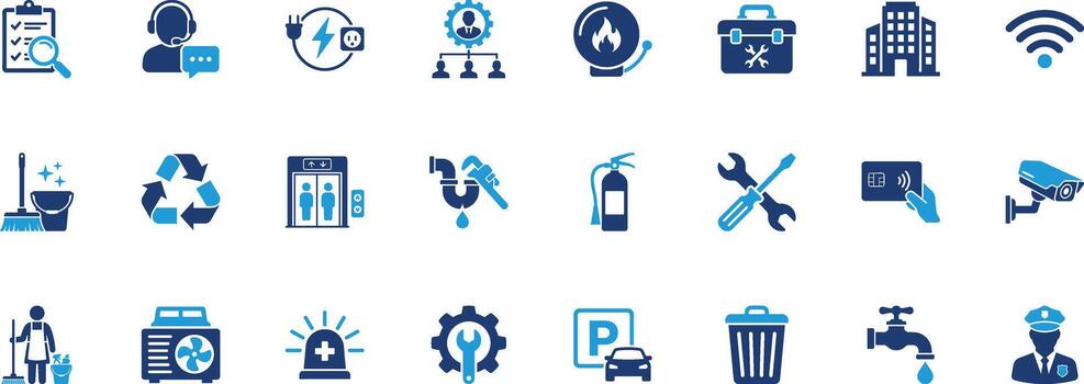 Facility Management Solid Icon Set vector