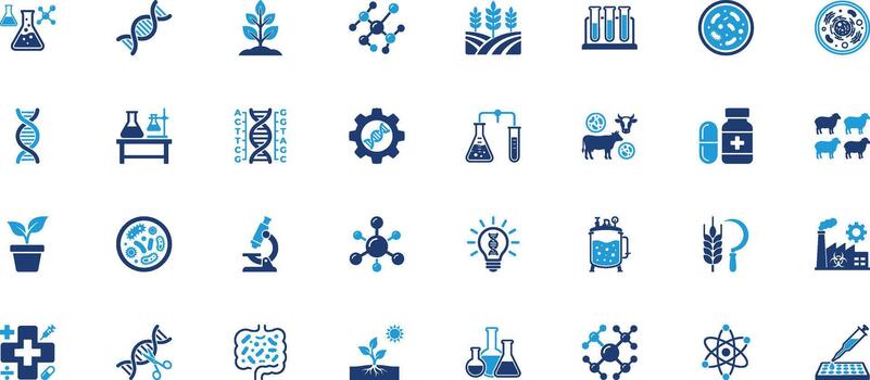 biotecnología sólido icono conjunto vector