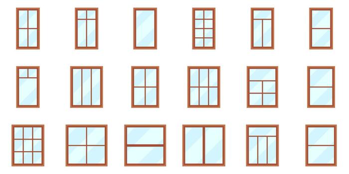madera rectangular ventana marco plano icono conjunto vector