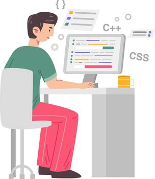 programador trabajando en software desarrollo creando solicitud código vector