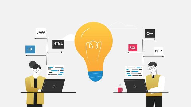 Creative Software Development Team Coding Solutions Using Modern Programming Languages vector