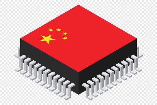 pastilla computadora electrónico componente con China bandera. pastilla icono. isométrica pastilla. computadora procesador tecnología. microprocesadores, vector