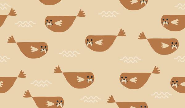 Cute walrus pattern background vector
