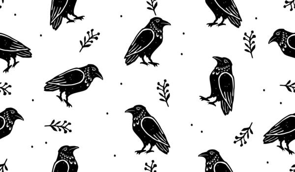 Black crow pattern background vector