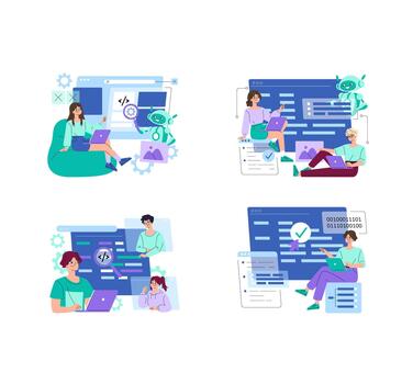 programadores codificación con ai asistente en web interfaz conjunto vector