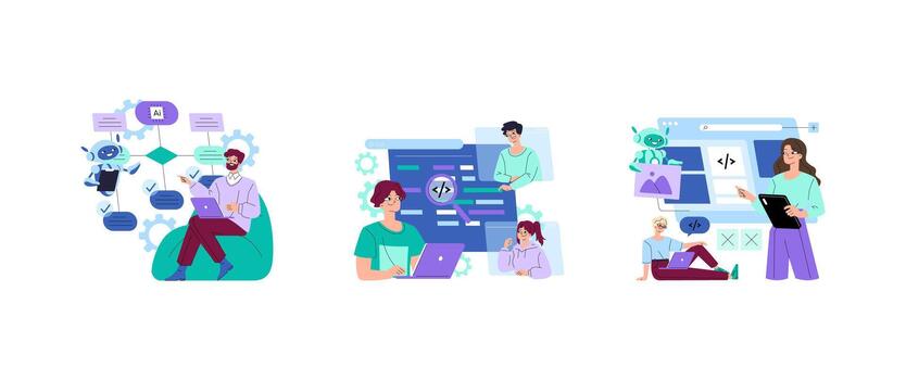 ai codificación equipo trabajando en software desarrollo interfaces vector
