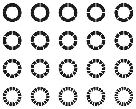 sólido negro segmentario circulo icono conjunto para progreso, cargando indicadores, o tarta gráfico gráficos vector