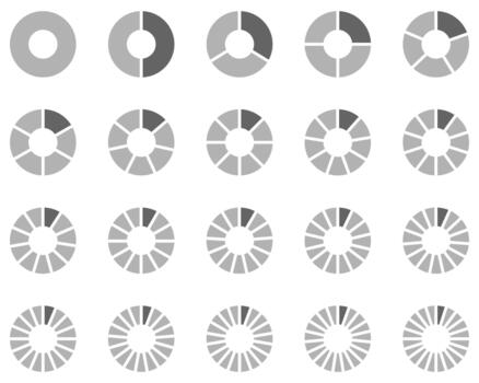 Gray Segmented Circles Set for Progress, Loading, and Pie Chart Data Visualization vector