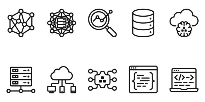 ai datos analítica nube informática servidor y programación íconos vector